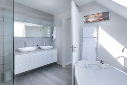 Stylish modern bathroom with heater